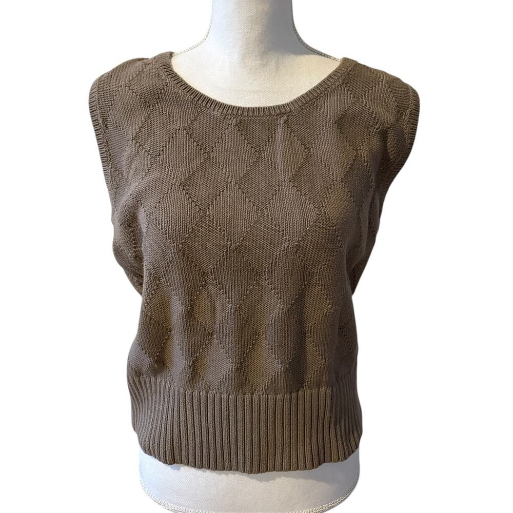 Talbots Cotton Argyle Sweater Vest Coffee L